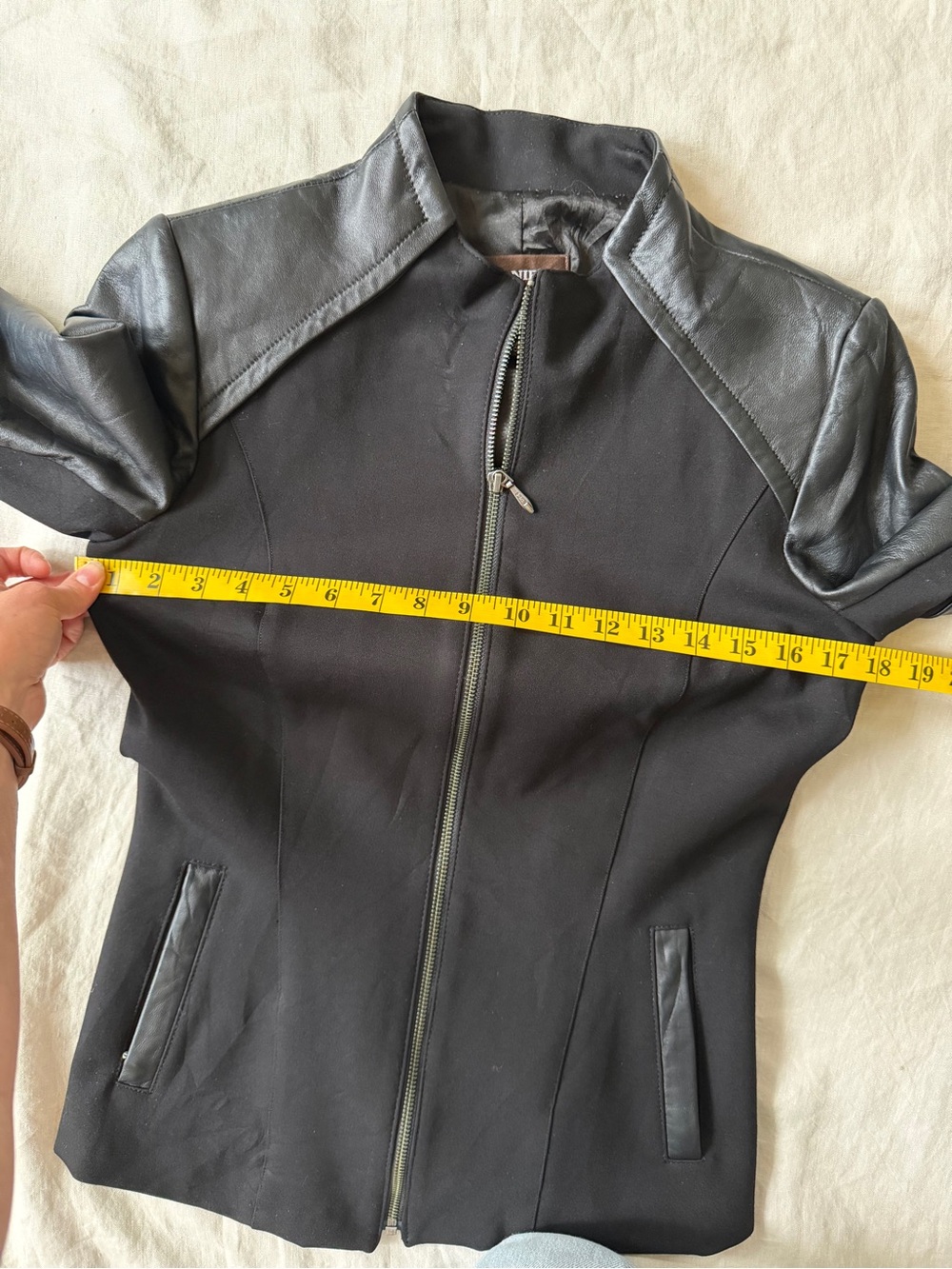 Danier Black Zip-Up Jacket with Leather Sleeves - Picture 11 of 13